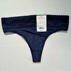 NWT Warner’s purple/blue printed no pinching no problems thong panty size large